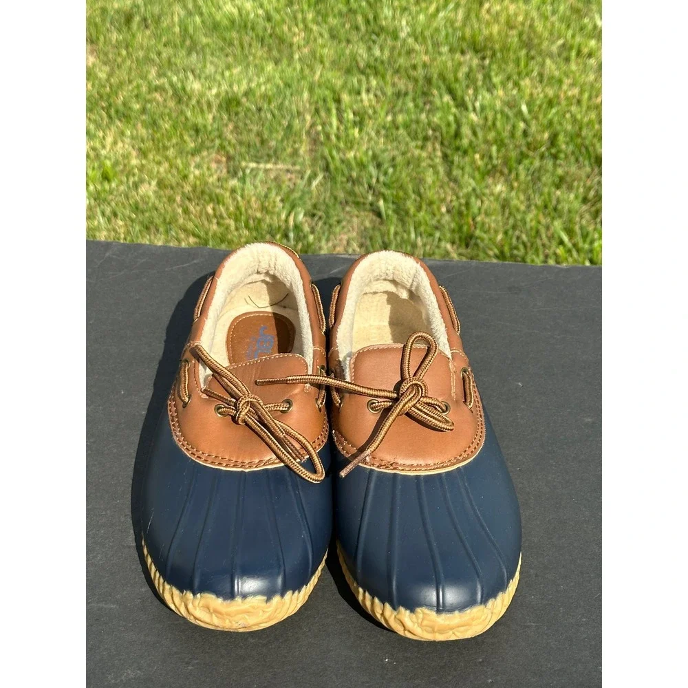 JBU Jambu Gwen Navy Blue Brown Faux‎ Fur Lined Duck Shoe Loafers Men's 11M
